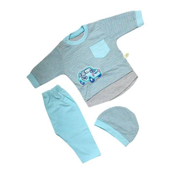 3 Pcs Boy's Blended Printed Knicker And Shirt Set 1