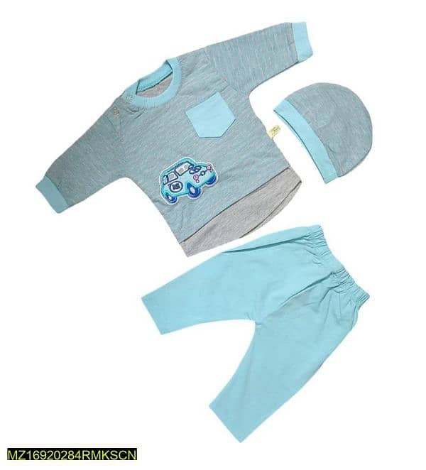 3 Pcs Boy's Blended Printed Knicker And Shirt Set 2