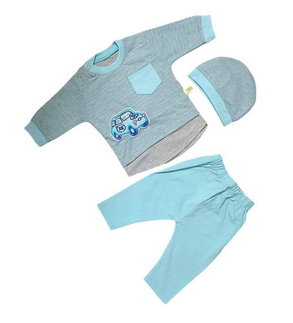 3 Pcs Boy's Blended Printed Knicker And Shirt Set 3