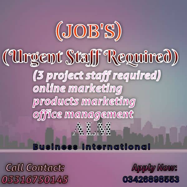 ( JOB'S )    Urgently Staff Required 0