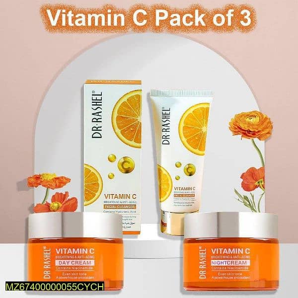 Vitamin C Day and Night Cream and Cleanser, Pack of 3 0