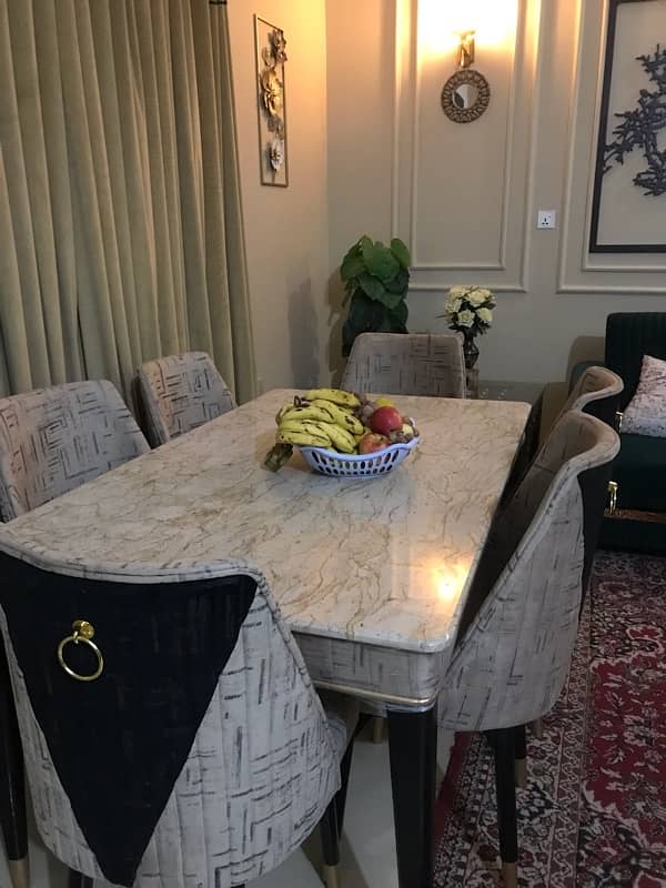 elegant 6 seater dining table with marble top table 1