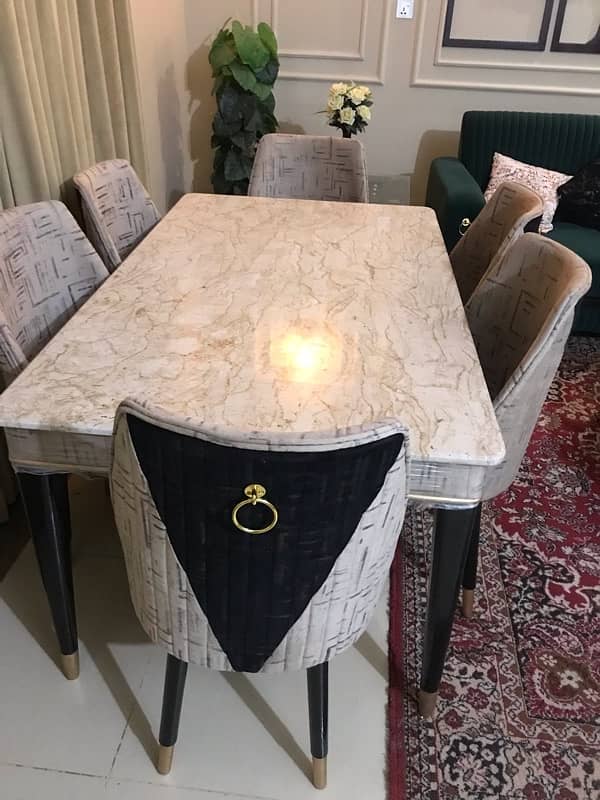 elegant 6 seater dining table with marble top table 3