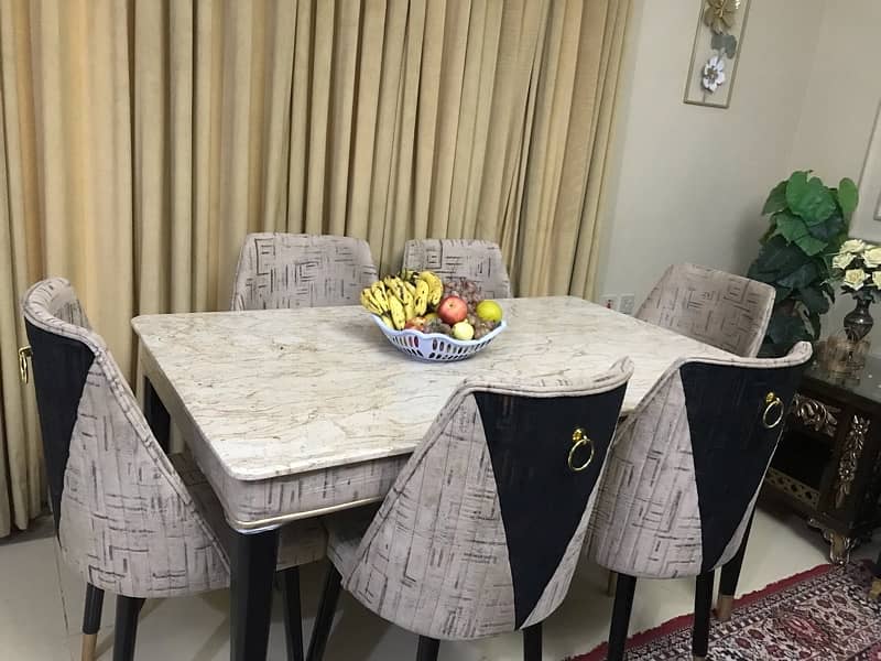 elegant 6 seater dining table with marble top table 4