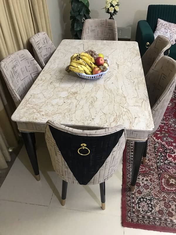 elegant 6 seater dining table with marble top table 5