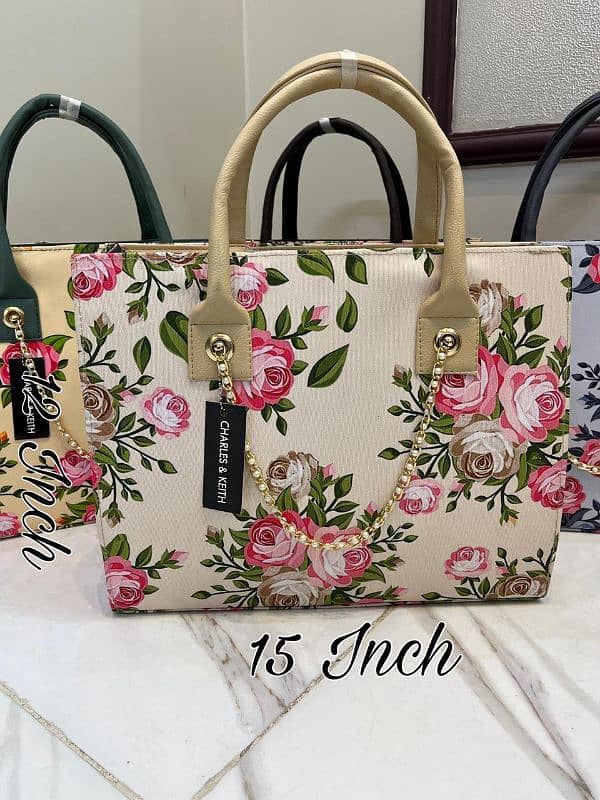 Stylish Women's Printed Canvas Tote Bag in Black, Grey and Beige. 5