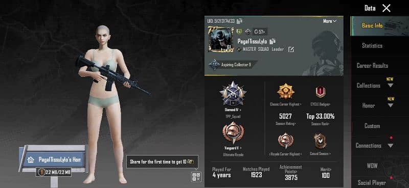 PUBG mobile glacier I'd and lvl 5 clan for sale 5