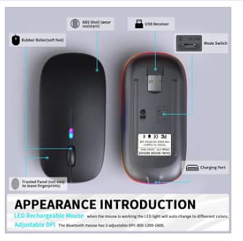 Wireless Bluetooth Mouse, LR-161 Rechargeable LED Dual Mode Mouse 1