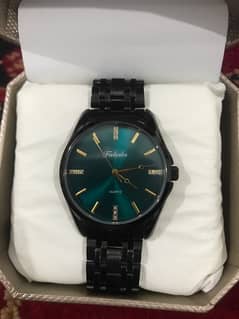 Faleda mens watch green dial black strap