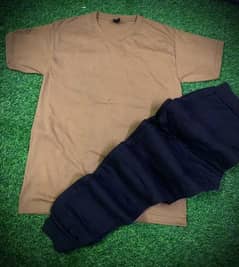 stylish cotton jersey  tracksuit _2pcs set in plain beige