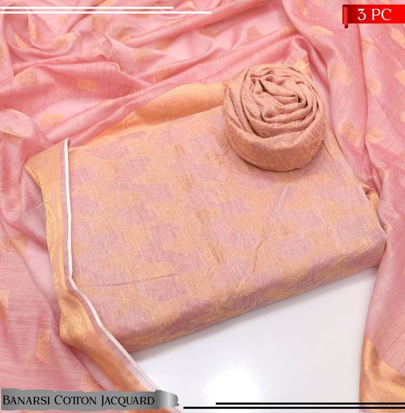 3PC Cotton Banarasi Jacquard Suit – Premium Quality 0