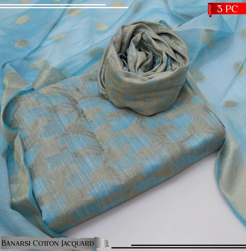 3PC Cotton Banarasi Jacquard Suit – Premium Quality 3