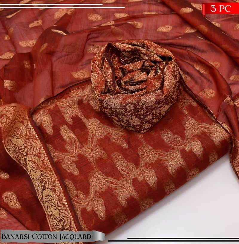 3PC Cotton Banarasi Jacquard Suit – Premium Quality 8