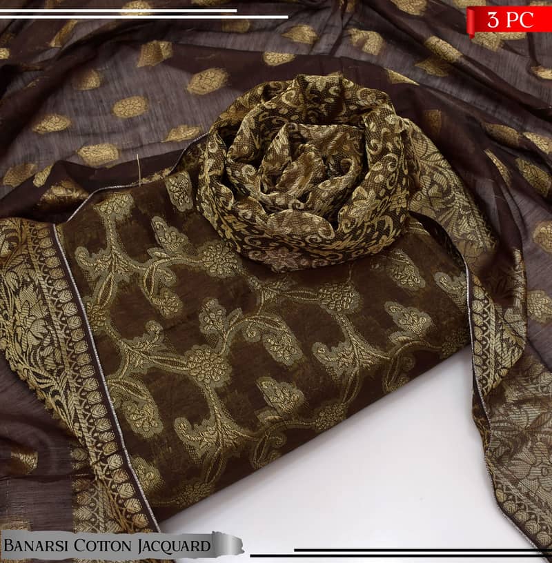 3PC Cotton Banarasi Jacquard Suit – Premium Quality 9