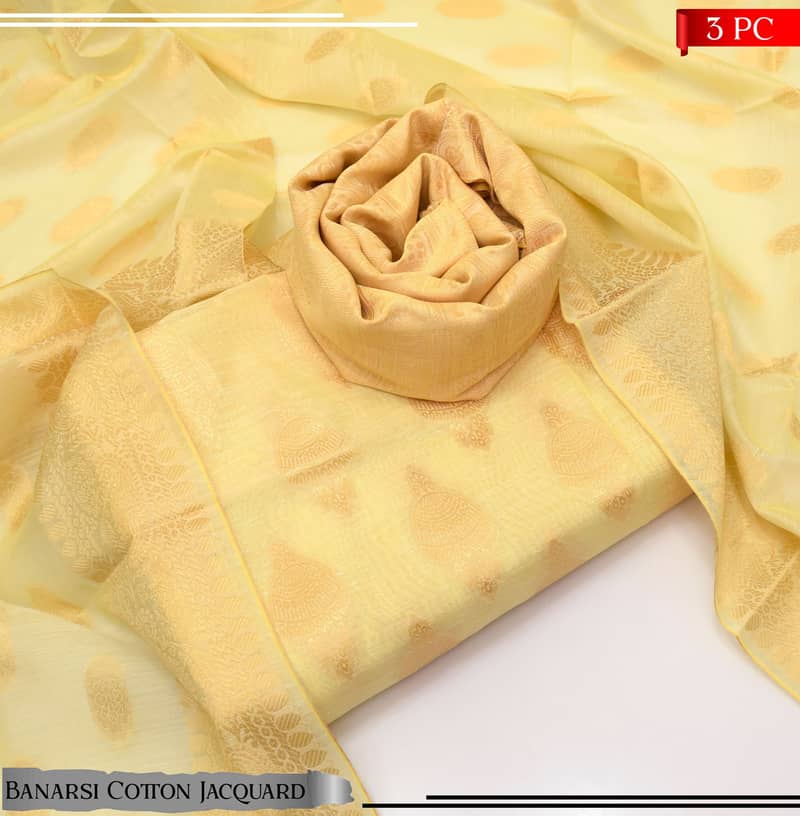 3PC Cotton Banarasi Jacquard Suit – Premium Quality 14