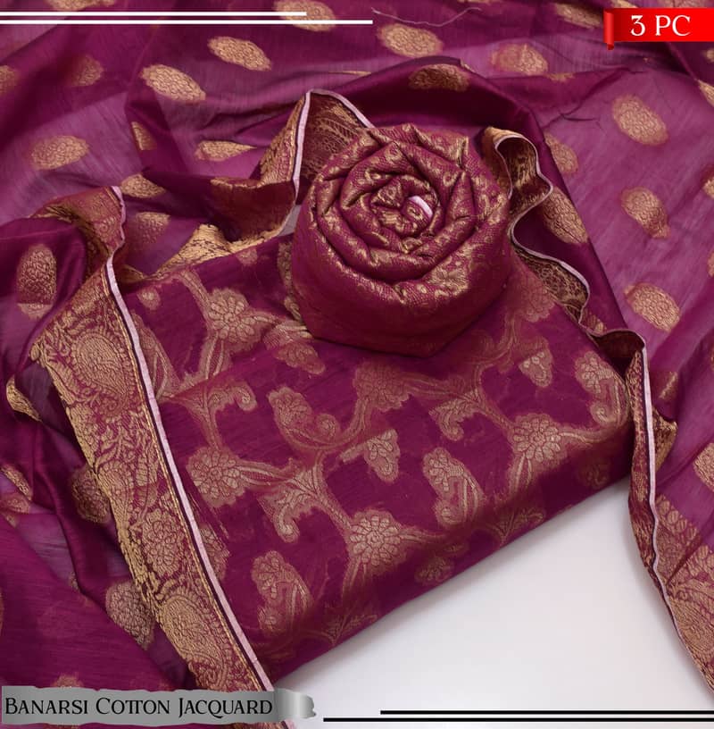 3PC Cotton Banarasi Jacquard Suit – Premium Quality 16