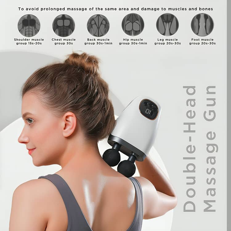 Double Head Massage Gun Deep Tissue Pain Relief Portable & Quiet COD 4