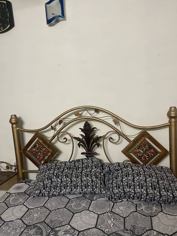 Double iron bed for sale with two side tables 2