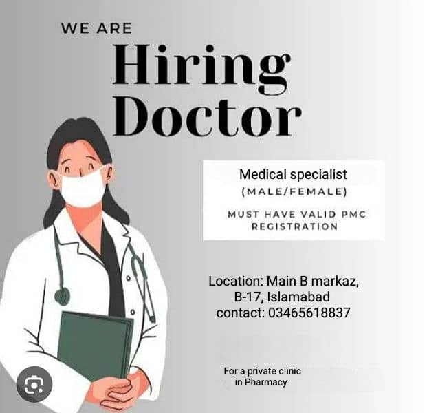 medical specialist required for a clinic in Pharmacy 0