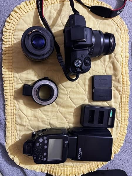 canon M50 mark ii mirrorless with 2 lens flash gun 1