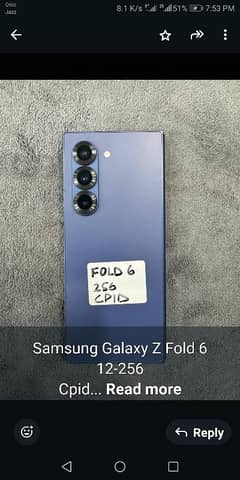 Samsung galaxy Z Fold 6 Blue 256gb ptta