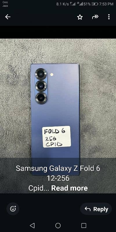 Samsung galaxy Z Fold 6 Blue 256gb ptta 0