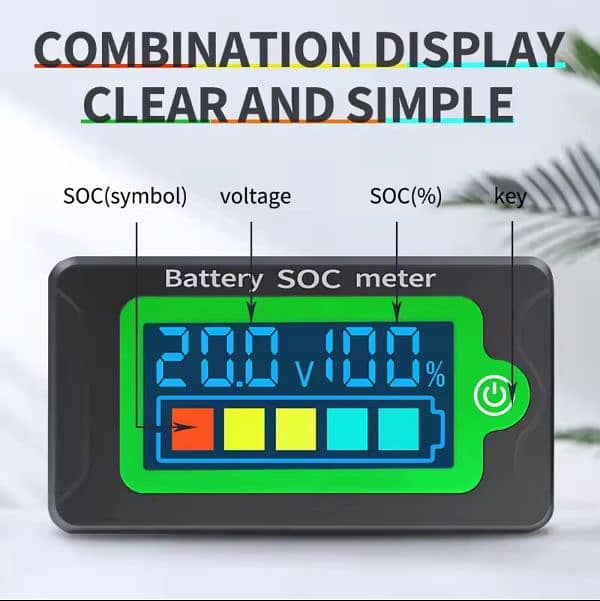 SOC Meter car  Battery Capacity Indicator DC Voltmeter 8-100V Lead A 10