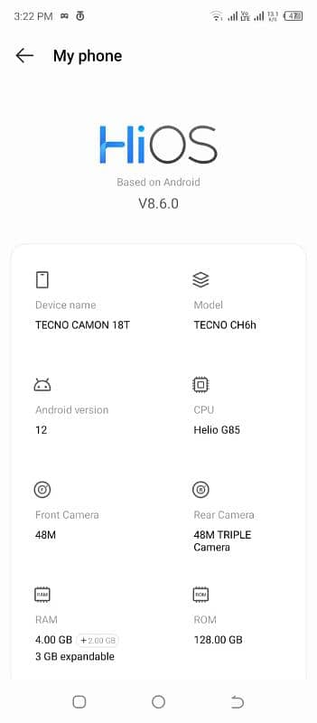 techno cammom 18t 4 gb ram 128 gb memory no pault no issue 6