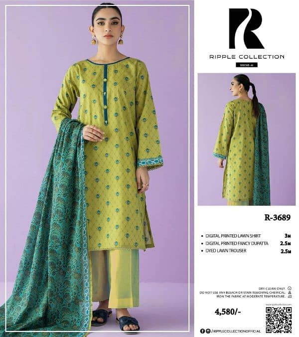 3 PCS women's unstitched lawn printed suit 5