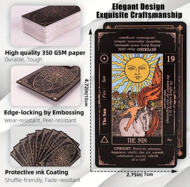 Set of 78 Classic Tarot Cards with Meanings, GuideBook & Storage Bag 3