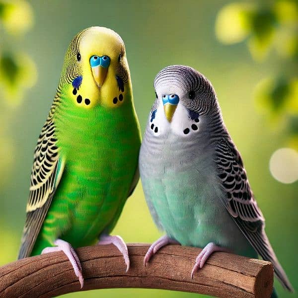 Green male and grey female budgie parrot pair 0