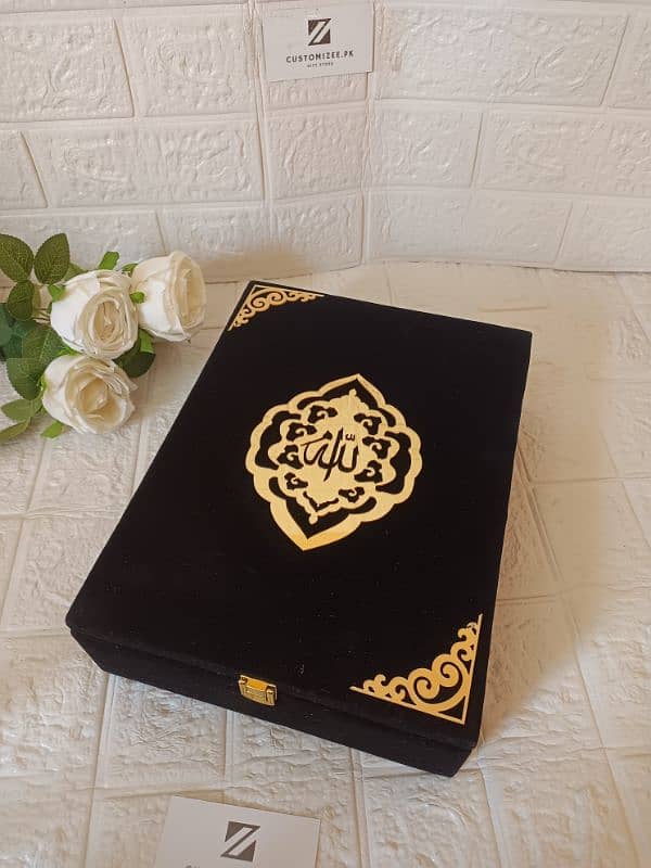 Black Velvet Coverd Quran Box With Quran Pak 0