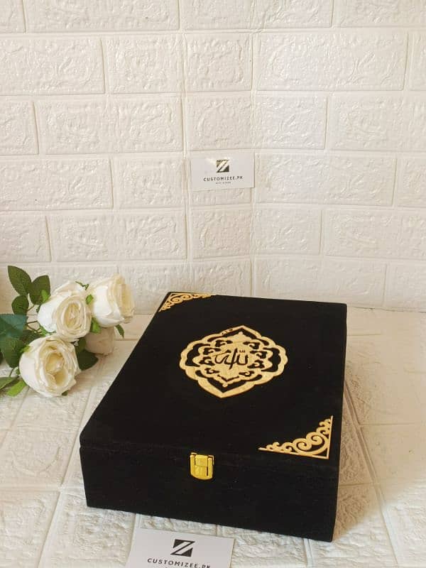 Black Velvet Coverd Quran Box With Quran Pak 2