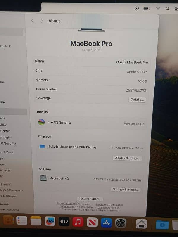 BRAND NEW CONDITION MACBOOK PRO M1 2021 14 INCH 16GB RAM 512GB 7 CYCLE 10