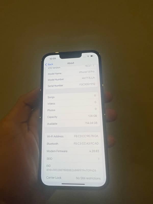 iphone 13pro 128gb non pta 4month sim working 95 battery health 7