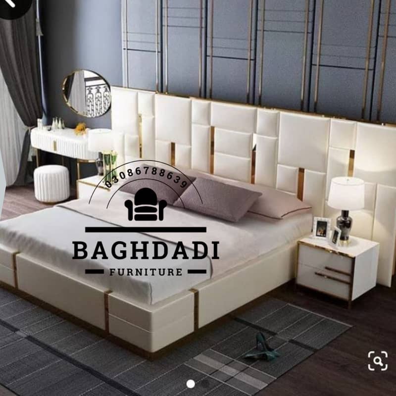 bed / double bed / king size bed / poshish bed / bed set / side table 3