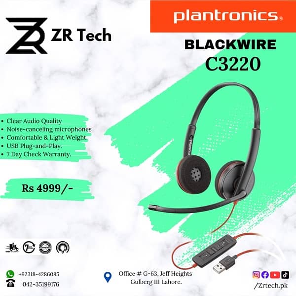 Plantronics Blackwire C3220 USB Noise Cancellation Headphones 0