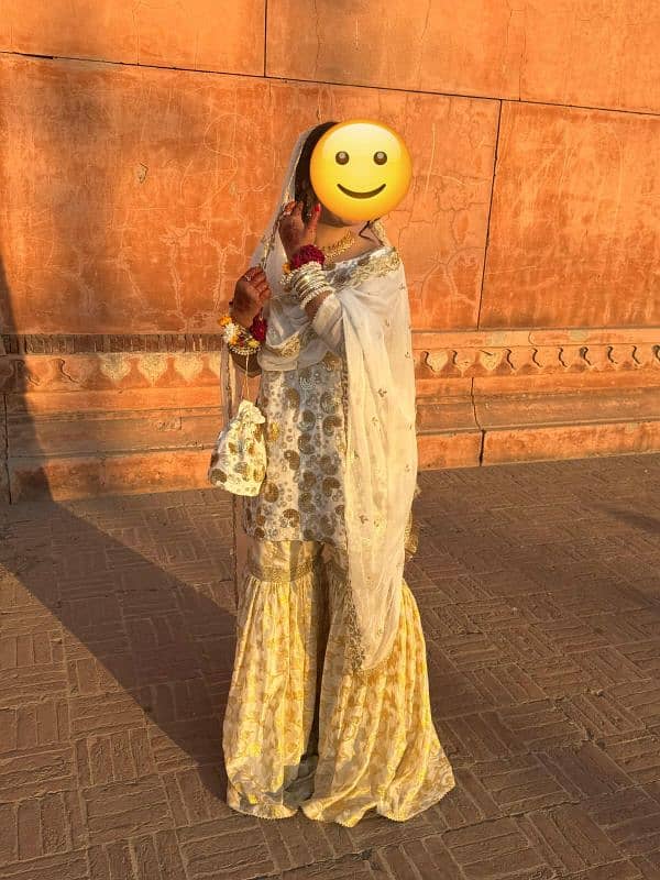 Off White & Golden Nikkah Bridal Gharara | urgent for sale 0