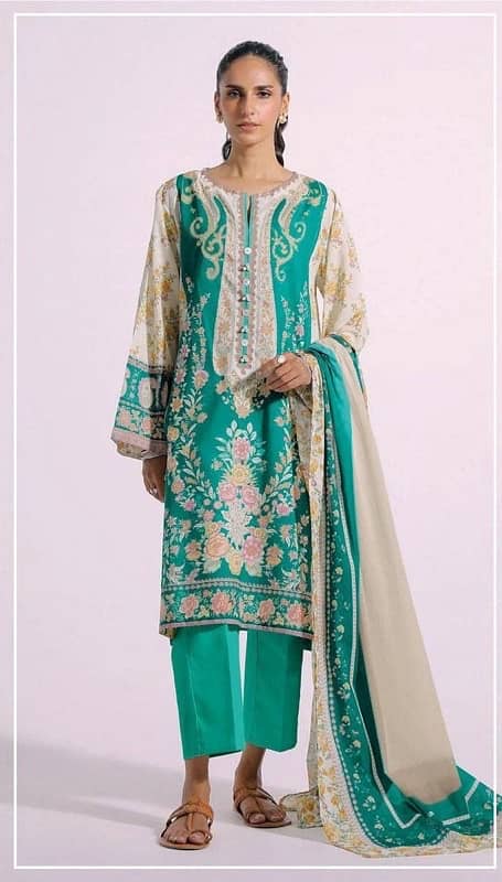 3 Pcs Women's Unstitched Lawn Printed Suit 1