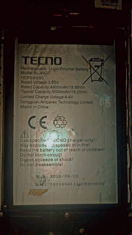 Tecno Camon 17 - Used Original  Battery - 100% Battery Health - 0