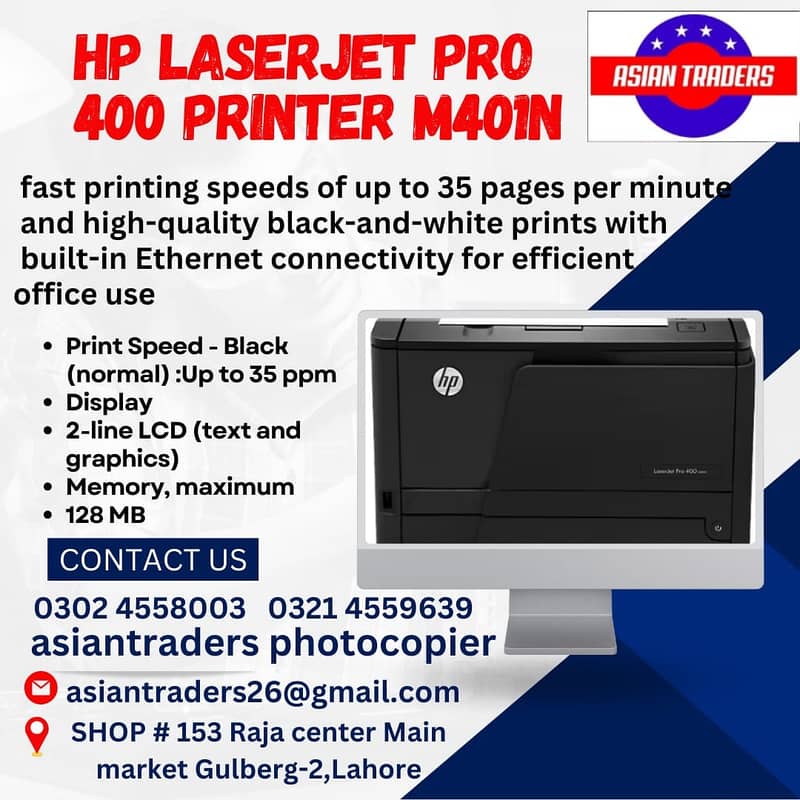 HP LASERJET PRO 400 PRINTER M401N Photocopier printer 0