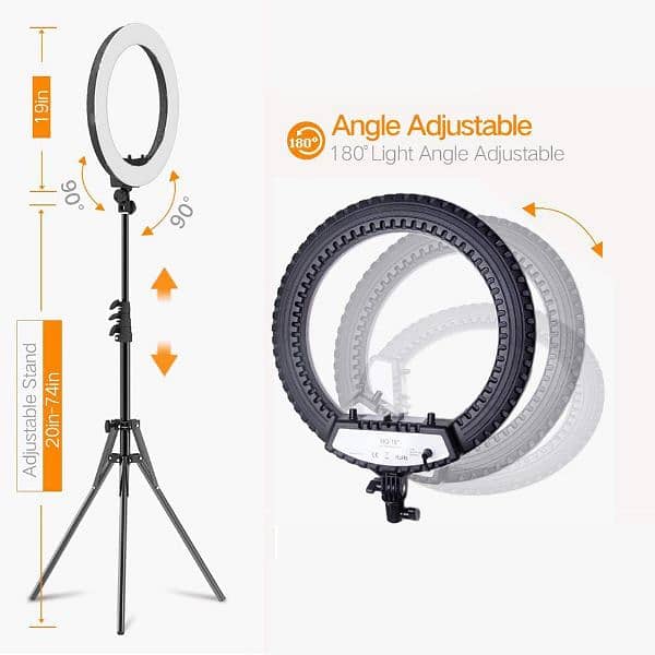 LED Ring Light 18 Inch  45 cm with 7.5ft Metal Tripod Stand Carry 2