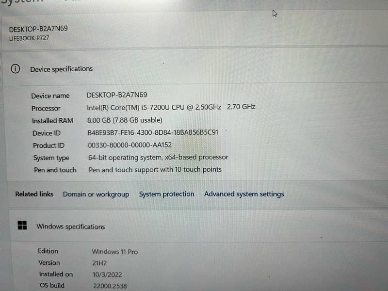 Fujitsu i5 7th gen touchscreen laptop 8gb 128gb ssd 6