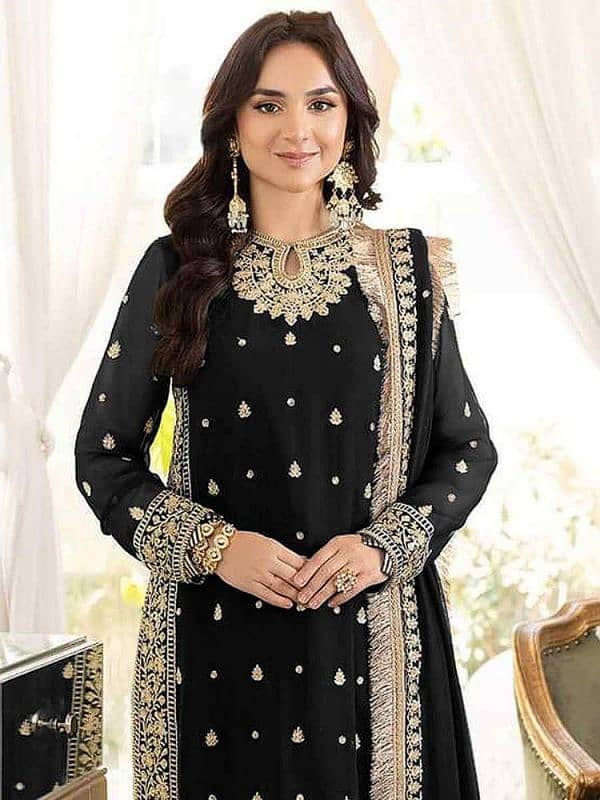 3Pcs Women's Stitched Crinkle Chiffon Embroidered Suit 16