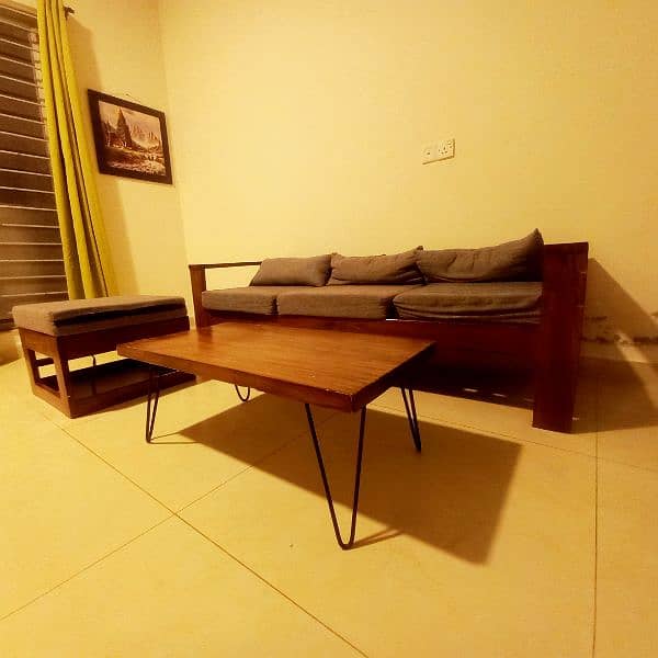 Dining table with mirror / 3 seater sofa with center table  / bed set 4