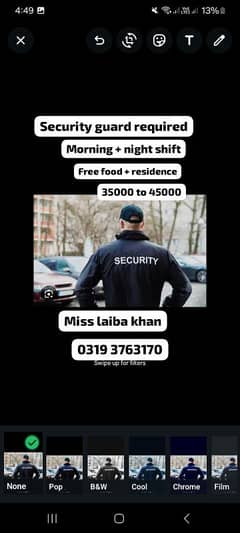 security guard staff required morning + night shift