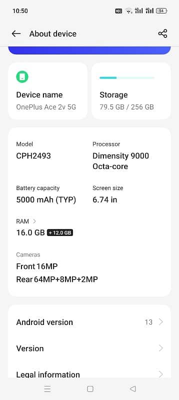 one plus Ace 2v, powerful specification phn,28/256,pta,10/10 2