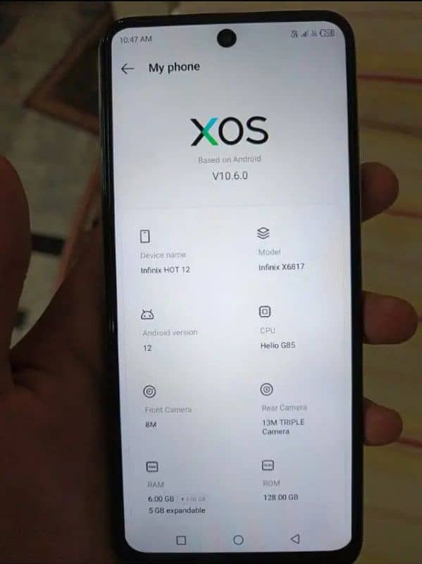 Infinix hot 12 6+5/128 10/10 condition with box for sale 7