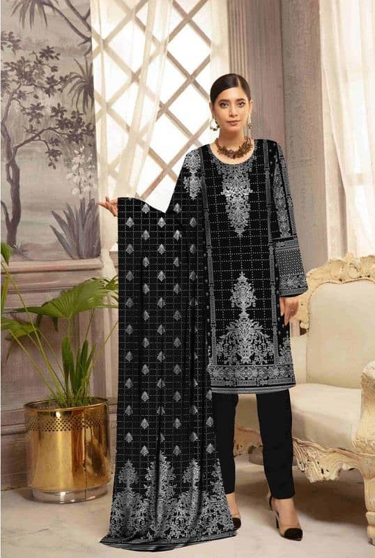 3 Pcs Women's Unstitched Lawn Printed Suit 1