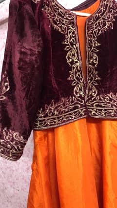 Elegant Long Orange Gown with Maroon Coti